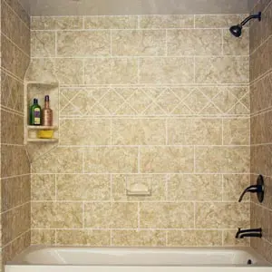 sierra sand w/ laser-etched flagstone walls & white tub
